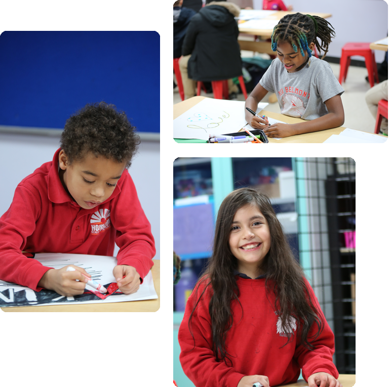 Students engaged in learning and interacting in a classroom collage